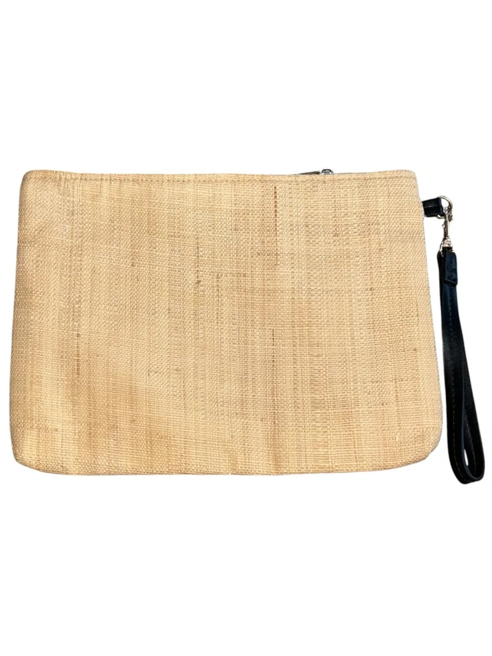 Tabitha Brown Raffia Wristlet Clutch Tropical Leaf Pouch EUC